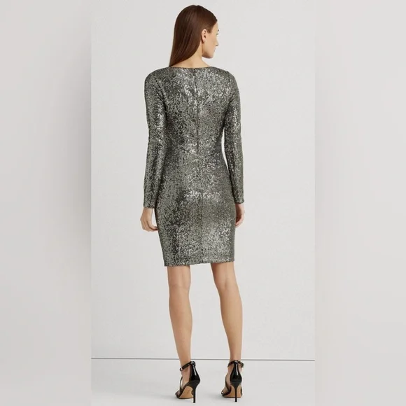 Lauren Ralph Lauren silver sequined coctail dress. Size 12. Worn 1x! - Picture 2 of 3